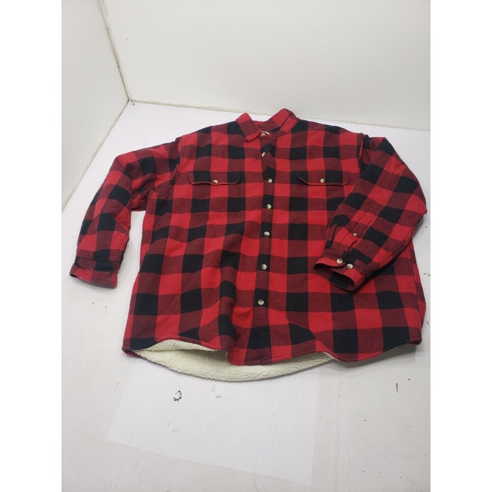 Red Head Flannel Jacket Men's Sherpa Lined Shacket Black Red Plaid Size 2XL